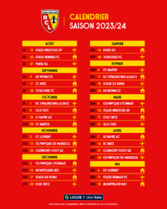 Calendrier du RC Lens saison 2023 2024