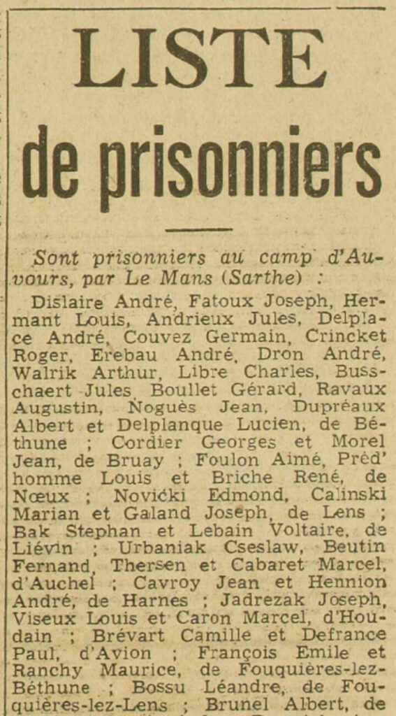 Marian Calinski - Liste de prisonnier