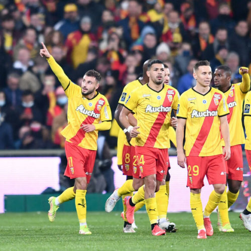 10 Gael KAKUTA (rcl) - 14 Facundo MEDINA (rcl) - 11 Jonathan CLAUSS (rcl) during the Ligue 1 match between Lens and Troyes at Stade Bollaert-Delelis on November 5, 2021 in Lens, France. (Photo by Philippe Lecoeur/FEP/Icon Sport)